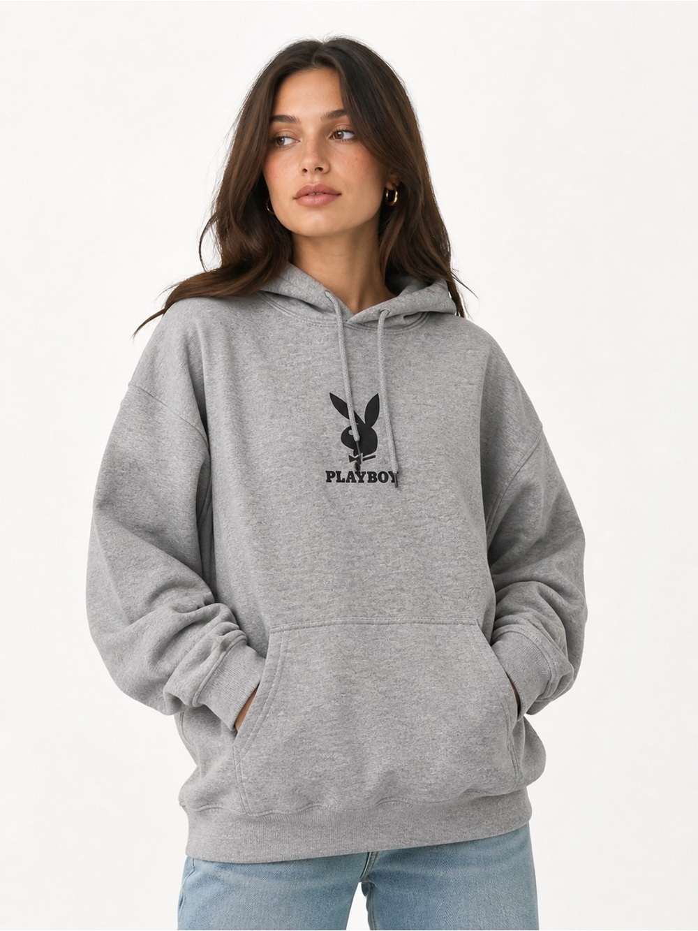 Playboy Graphic Logo Hoodie Sweatshirt Gray